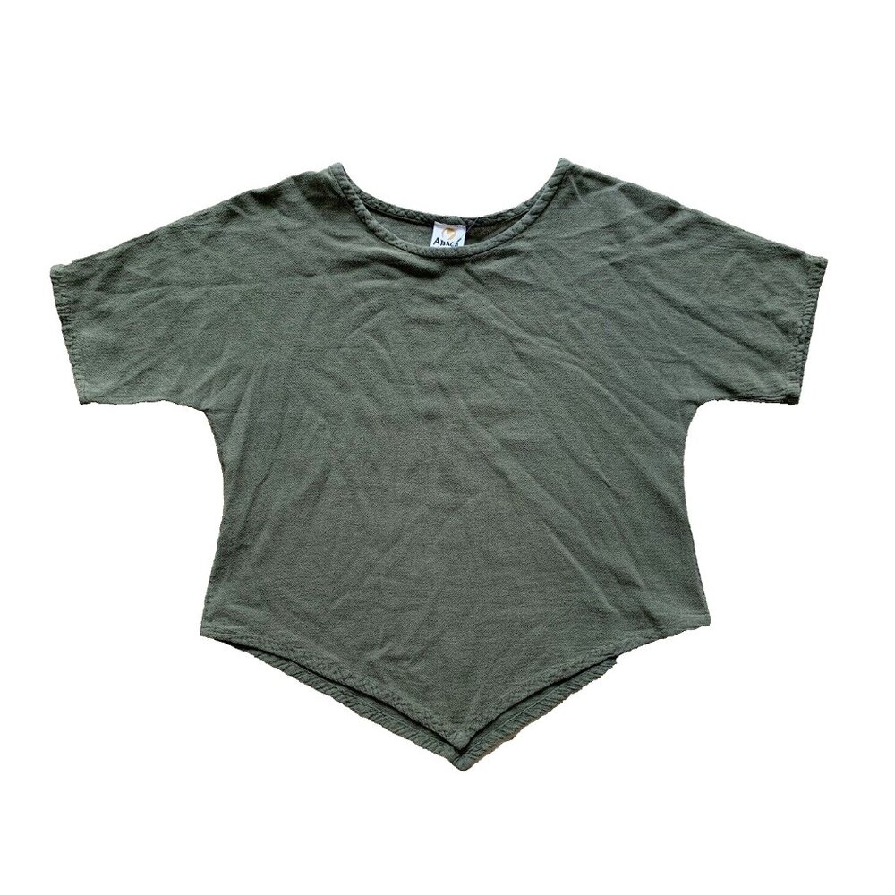 Abaca Olive Green Gauze Top Pointed Hem Lagenlook Shirt Blouse Size Small S